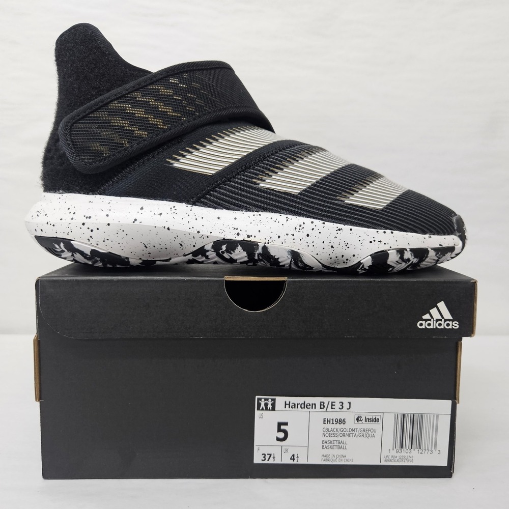 Adidas Harden B/E 3 J Basketball Shoes EH1986 Black White Gold Kids Size 5 - Picture 3 of 11